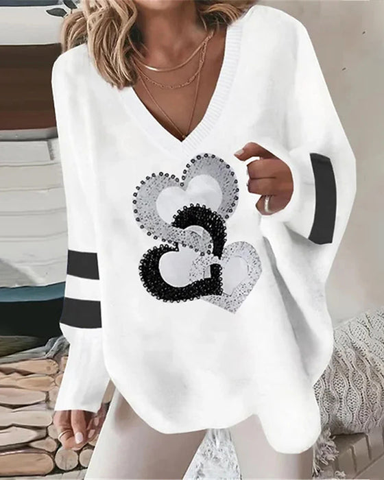 Julie - Lässiges top mit langen armeln und herz-print