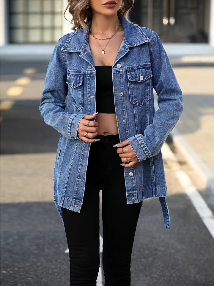 Carolin - Damen Jeansmantel Mit Pattentaschen