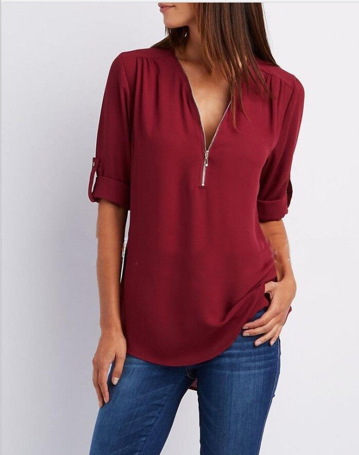 Frauke - Elegante Bluse mit halbem Reißverschluss