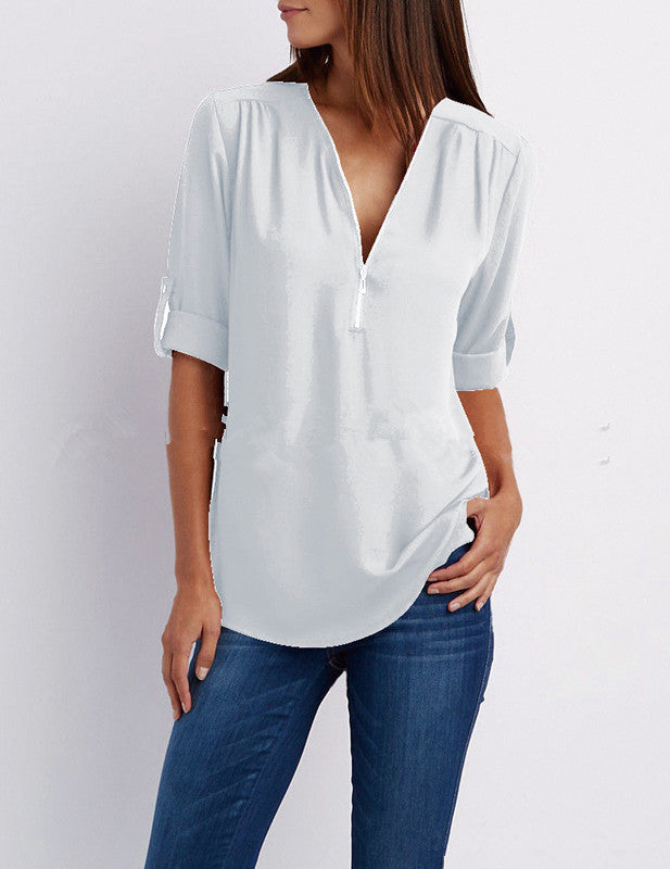 Frauke - Elegante Bluse mit halbem Reißverschluss