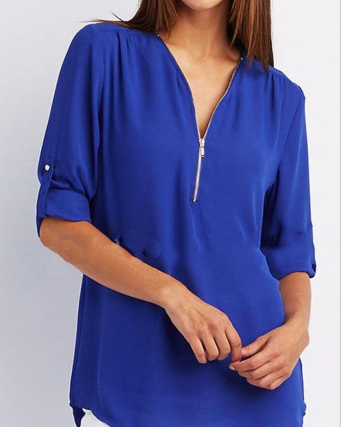 Frauke - Elegante Bluse mit halbem Reißverschluss