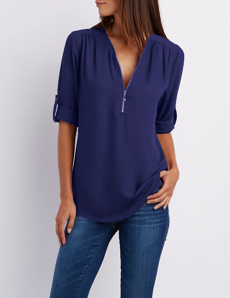 Frauke - Elegante Bluse mit halbem Reißverschluss