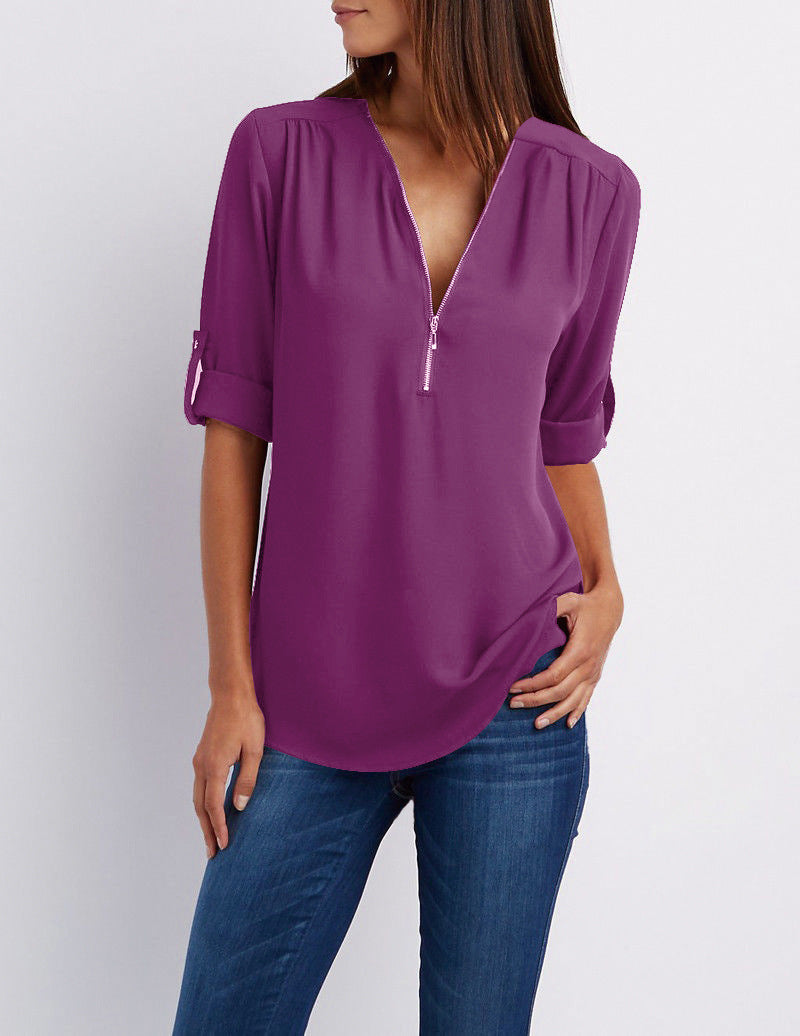 Frauke - Elegante Bluse mit halbem Reißverschluss