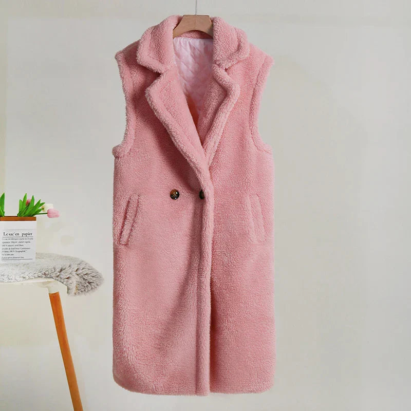 Ärmelloser Teddy Mantel für Damen