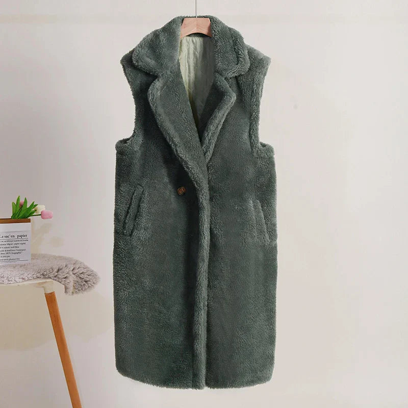 Ärmelloser Teddy Mantel für Damen