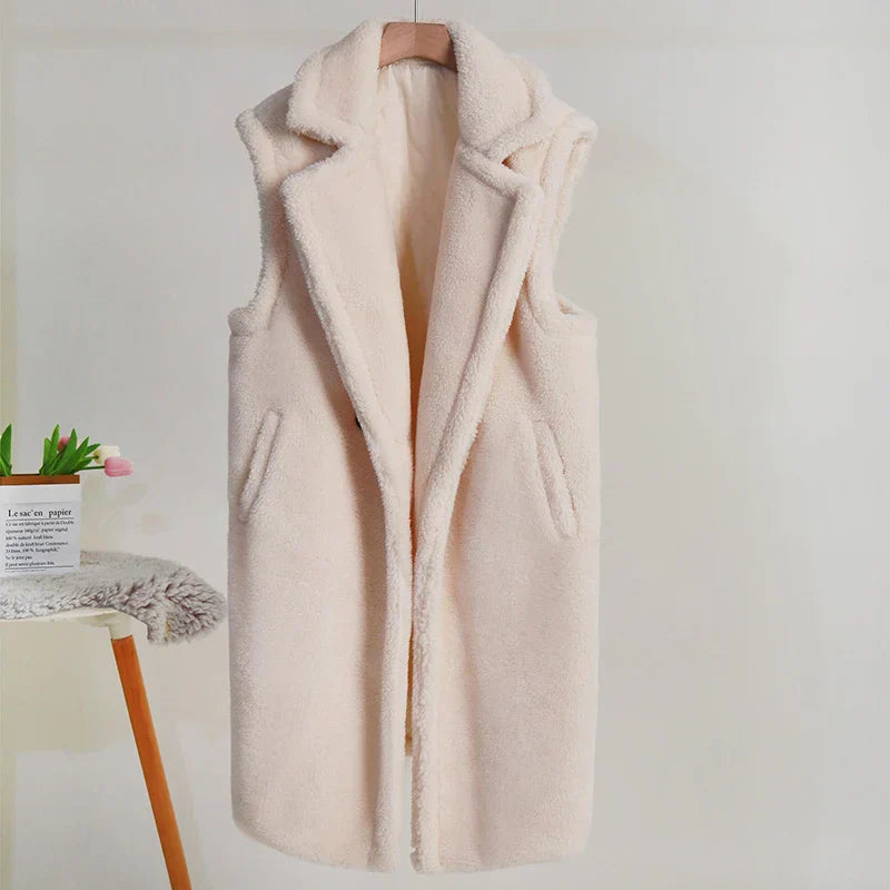 Ärmelloser Teddy Mantel für Damen