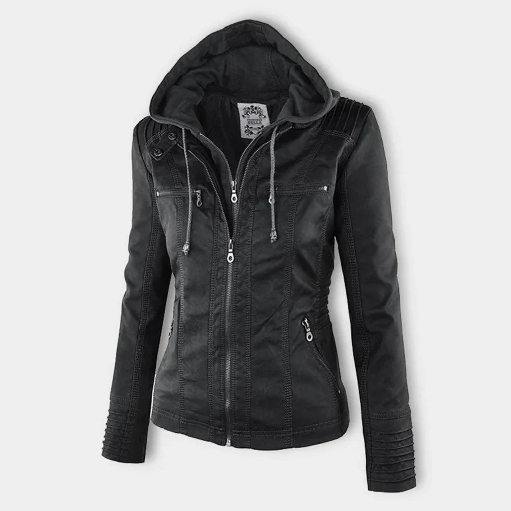 Sally - Damen lederjacke mit kapuze