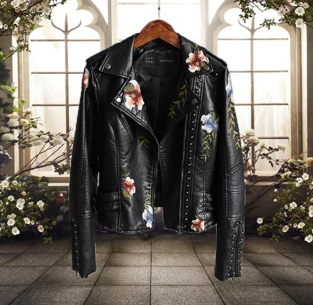Blumengemusterte Bikerjacke für Damen