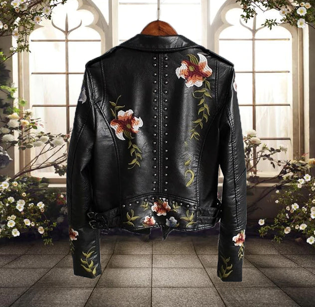 Blumengemusterte Bikerjacke für Damen