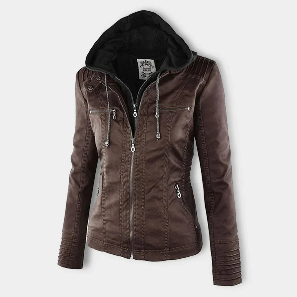 Sally - Damen lederjacke mit kapuze