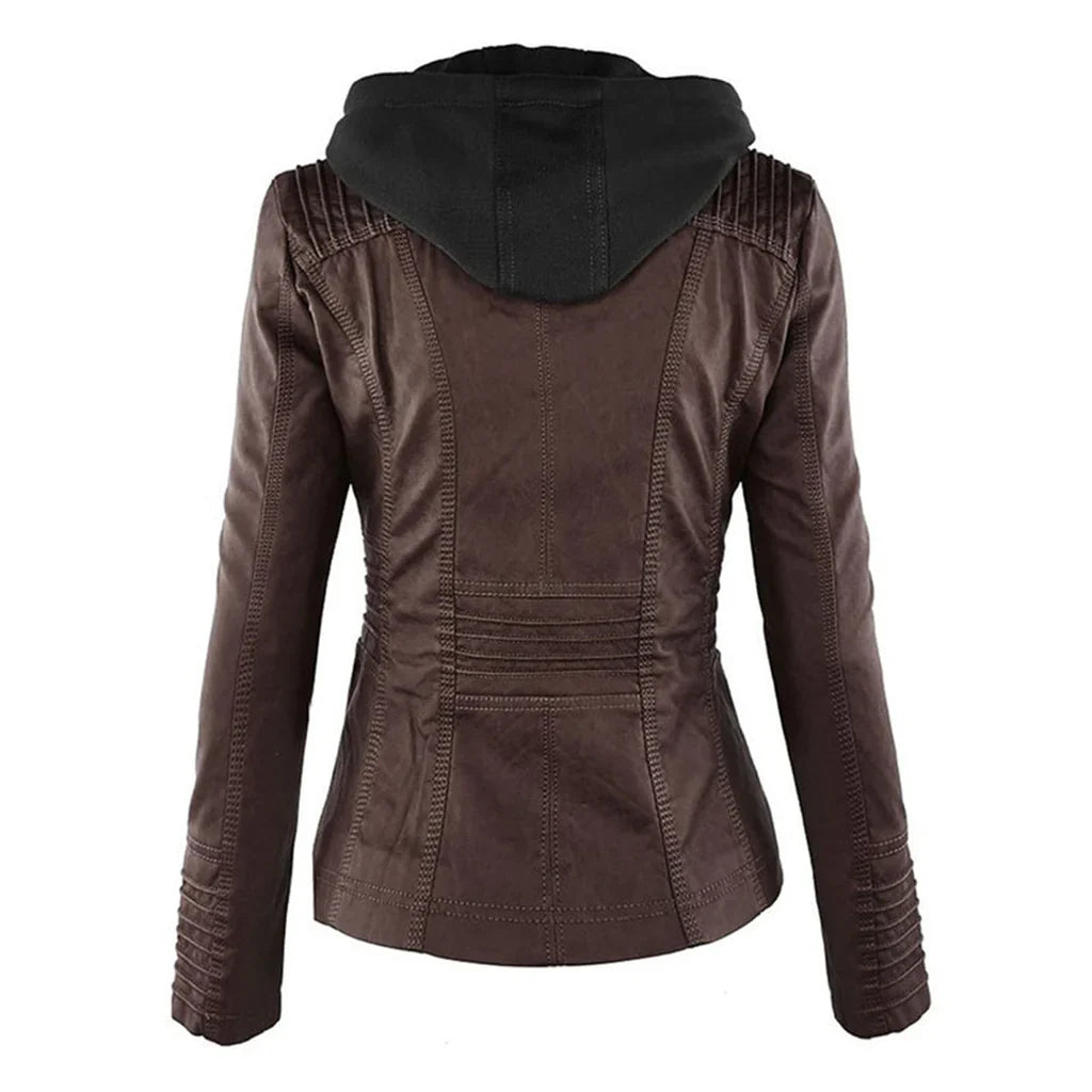 Sally - Damen lederjacke mit kapuze