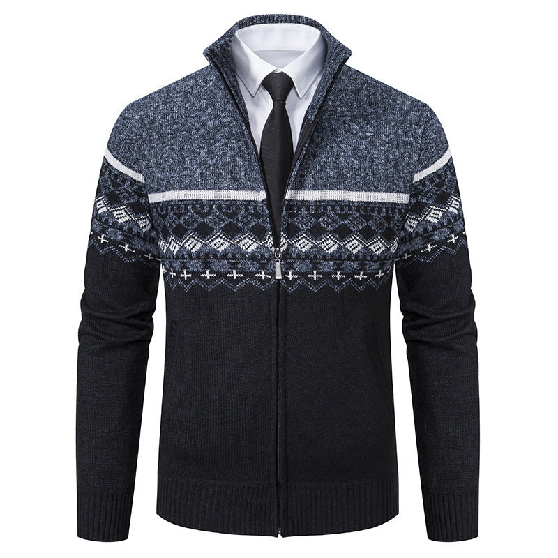 Cardigan mit Stehkragen und Norwegermuster für Herren