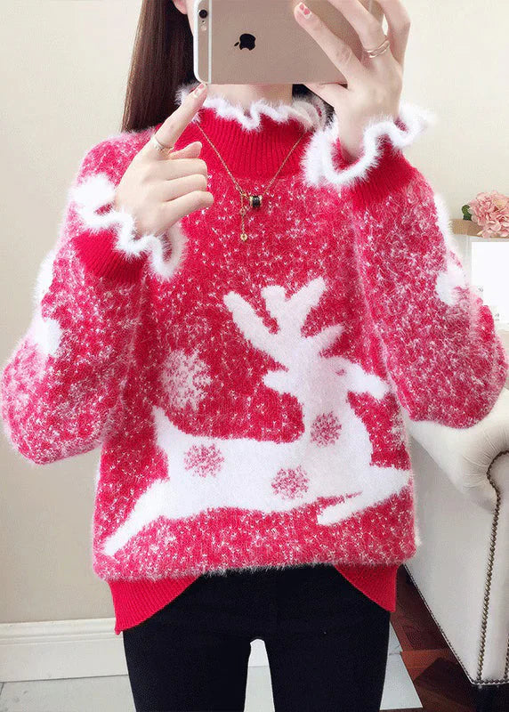 Vanessa - Lässiger pullover mit rüschen und dicker nerzhaar-stickerei