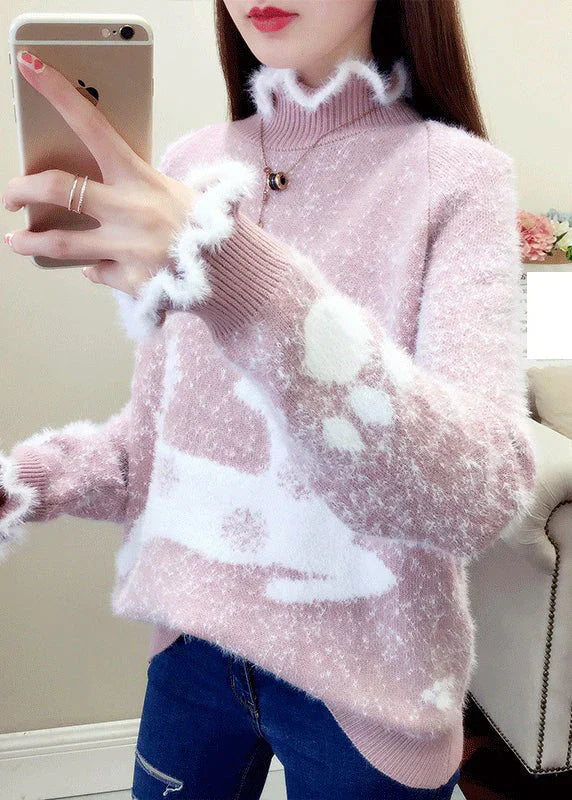 Vanessa - Lässiger pullover mit rüschen und dicker nerzhaar-stickerei