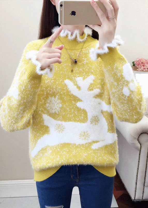 Vanessa - Lässiger pullover mit rüschen und dicker nerzhaar-stickerei