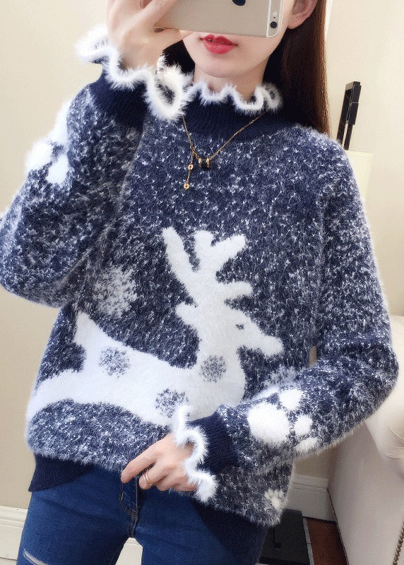 Vanessa - Lässiger pullover mit rüschen und dicker nerzhaar-stickerei