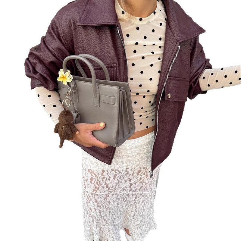 Kurzjacke aus Kunstleder mit Volumenärmeln für Damen