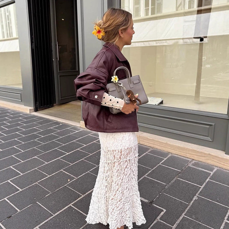 Kurzjacke aus Kunstleder mit Volumenärmeln für Damen