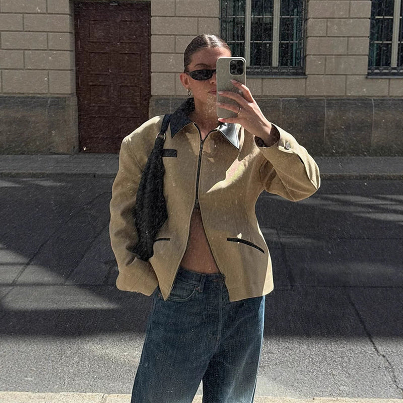 Übergangsjacke mit Kontrastkragen für Damen