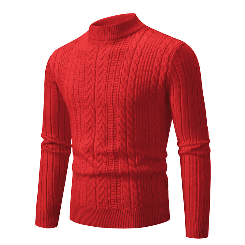 Stylischer Herren Pullover mit Stehkragen und Kabelstrickmuster