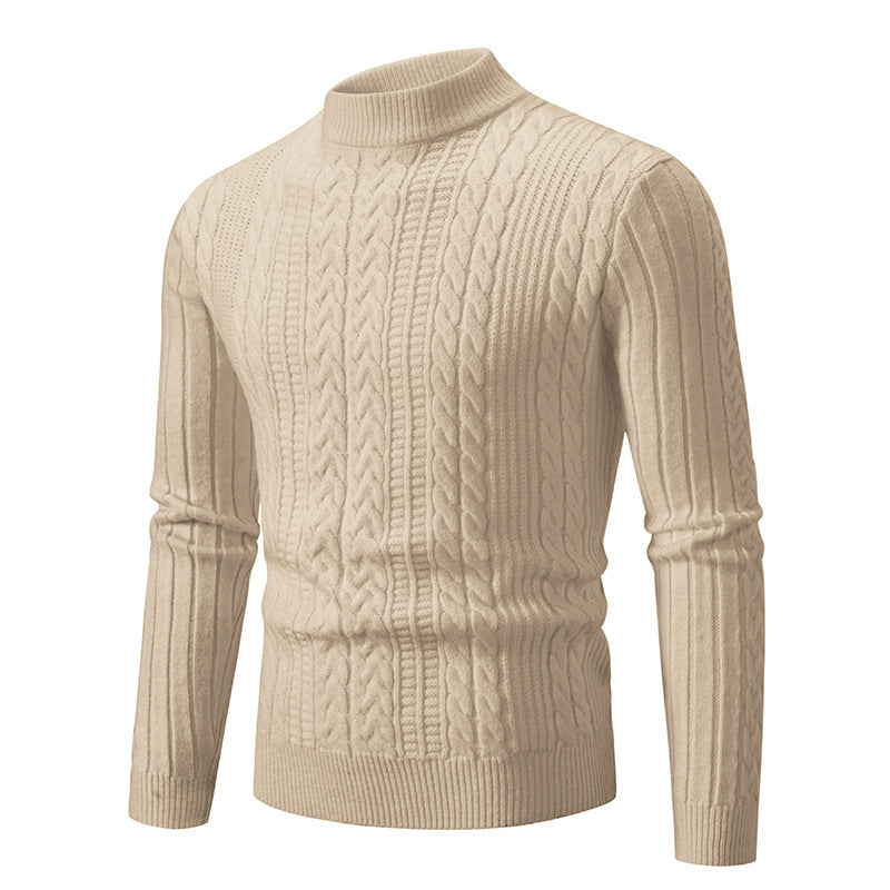 Stylischer Herren Pullover mit Stehkragen und Kabelstrickmuster