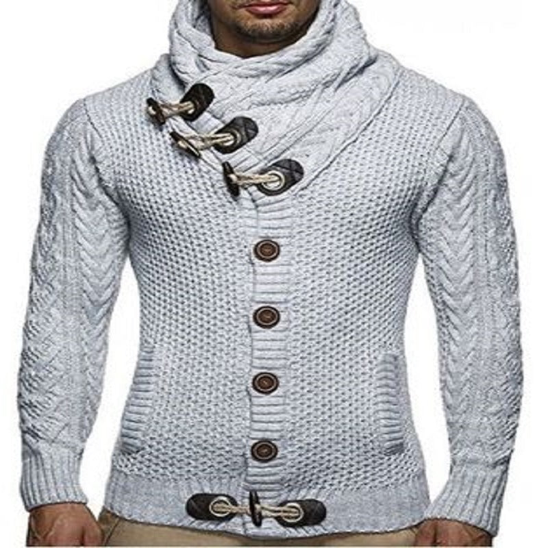 Herren Strickpullover mit Schalkragen und Knopfdetails