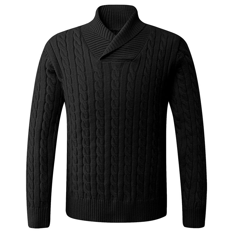 Herren Strickpullover mit Schalkragen und Zopfmuster