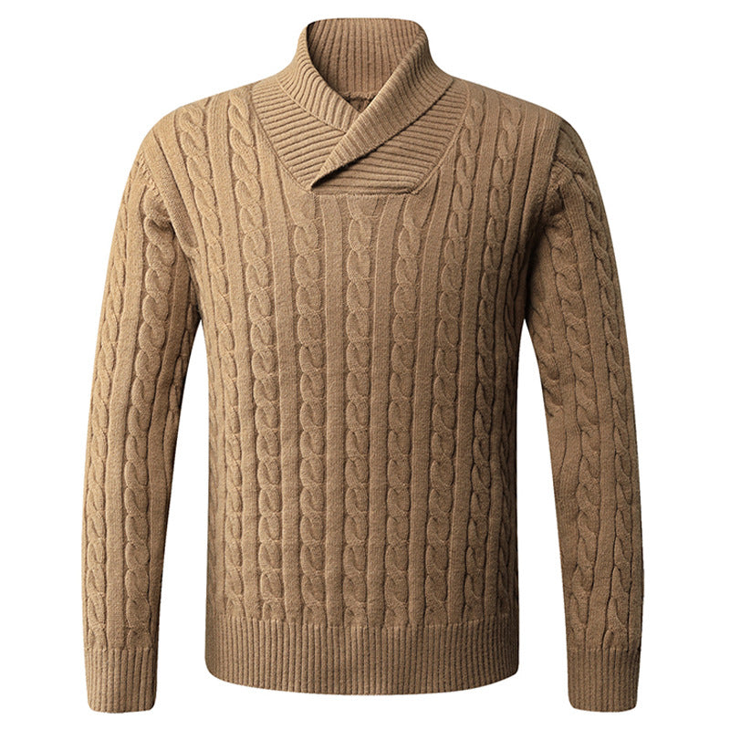 Herren Strickpullover mit Schalkragen und Zopfmuster