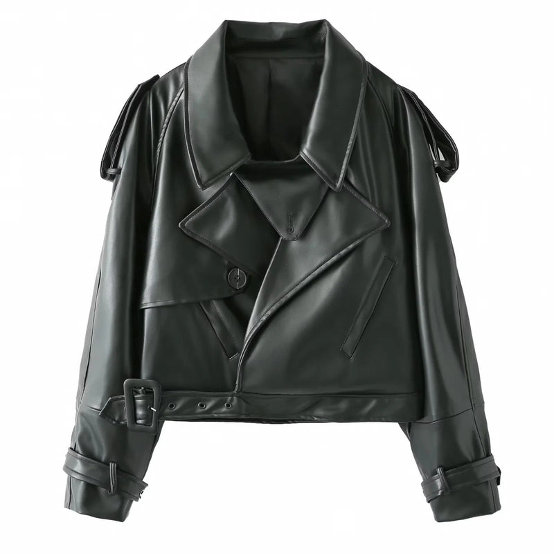 Cropped Bikerjacke aus Kunstleder für Damen