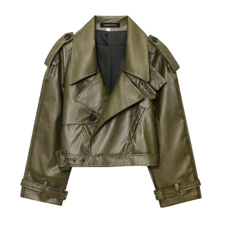 Cropped Bikerjacke aus Kunstleder für Damen