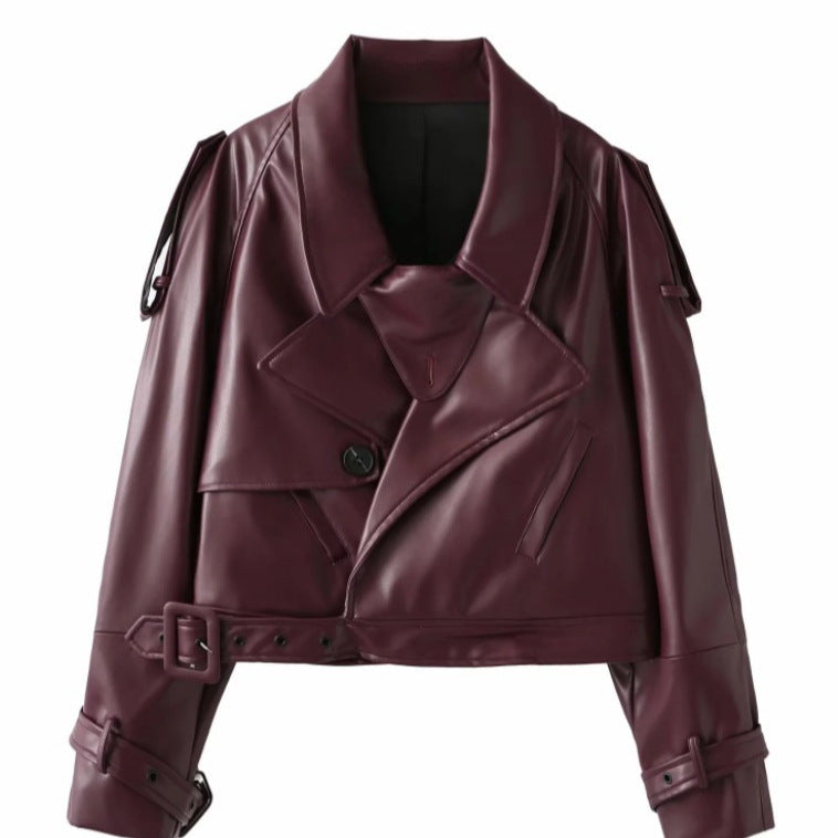 Cropped Bikerjacke aus Kunstleder für Damen
