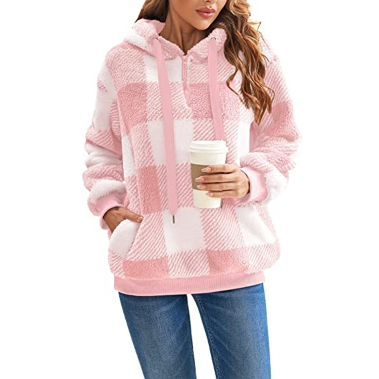 Halbzip-Kapuzenpullover mit Karomuster für Damen