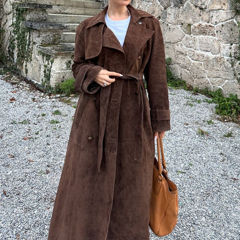 Damen Wildleder Trenchcoat mit Gürtel