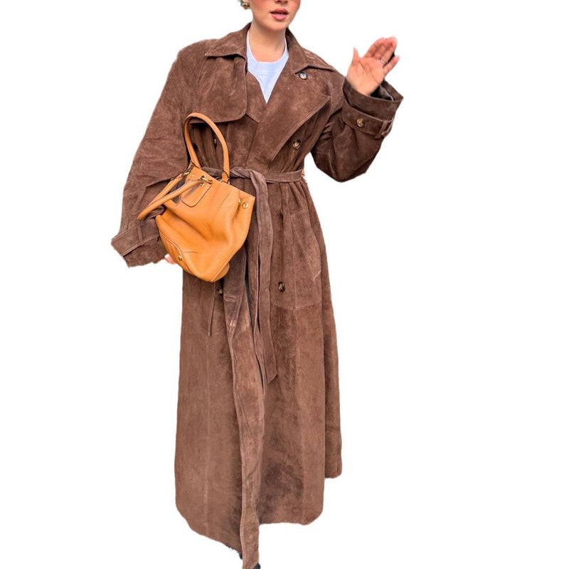 Damen Wildleder Trenchcoat mit Gürtel