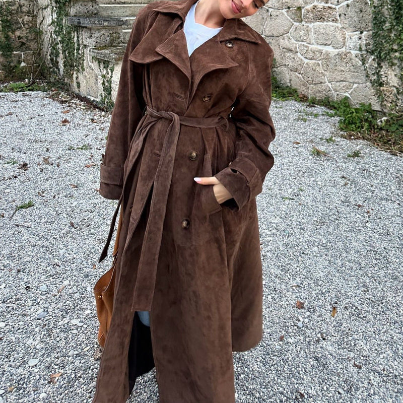 Damen Wildleder Trenchcoat mit Gürtel