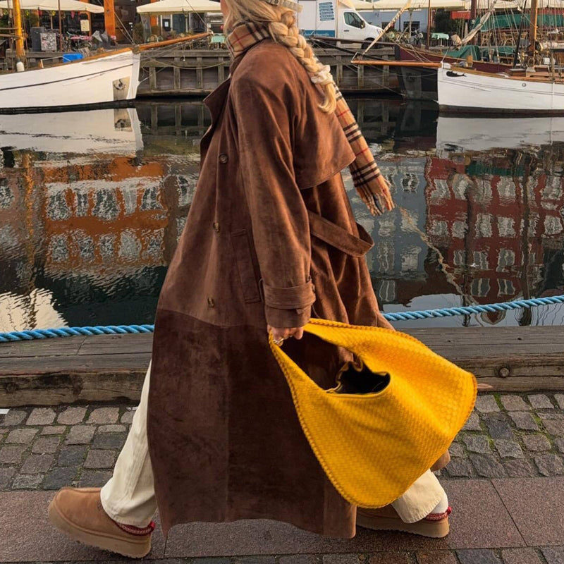 Damen Wildleder Trenchcoat mit Gürtel