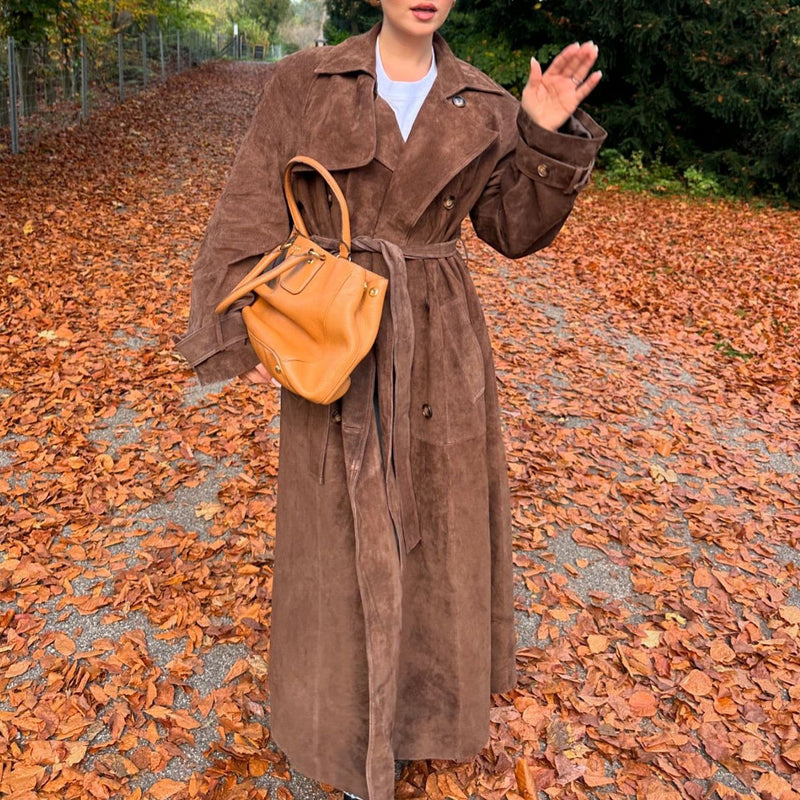 Damen Wildleder Trenchcoat mit Gürtel