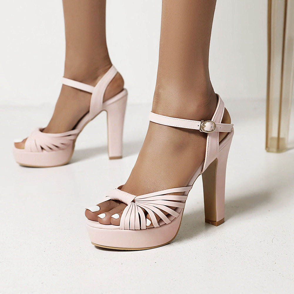 Damen-Plateauschuhe mit Blockabsatz und Fesselriemchen