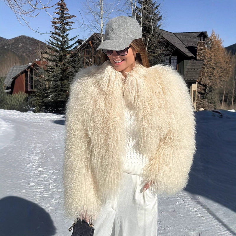 Kunstfelljacke mit Volumenärmeln für Damen