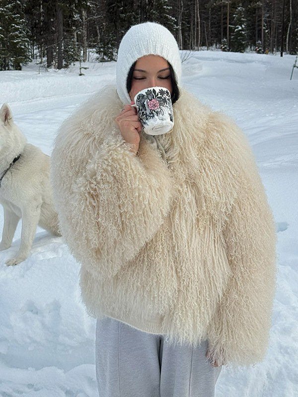 Kunstfelljacke mit Volumenärmeln für Damen