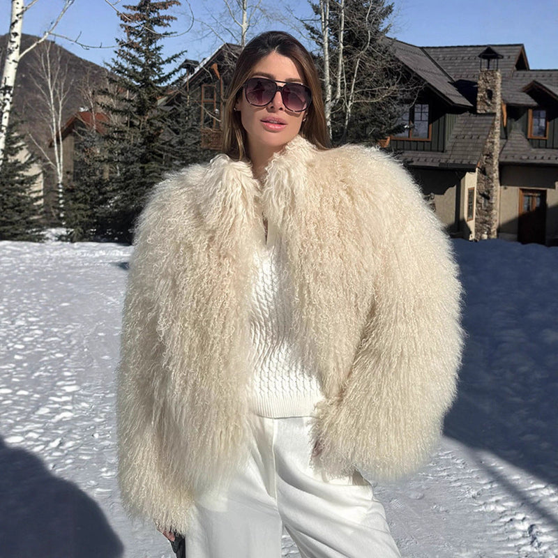 Kunstfelljacke mit Volumenärmeln für Damen