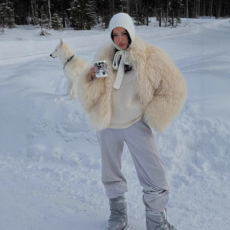 Kunstfelljacke mit Volumenärmeln für Damen
