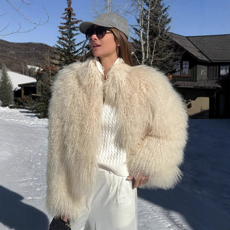 Kunstfelljacke mit Volumenärmeln für Damen