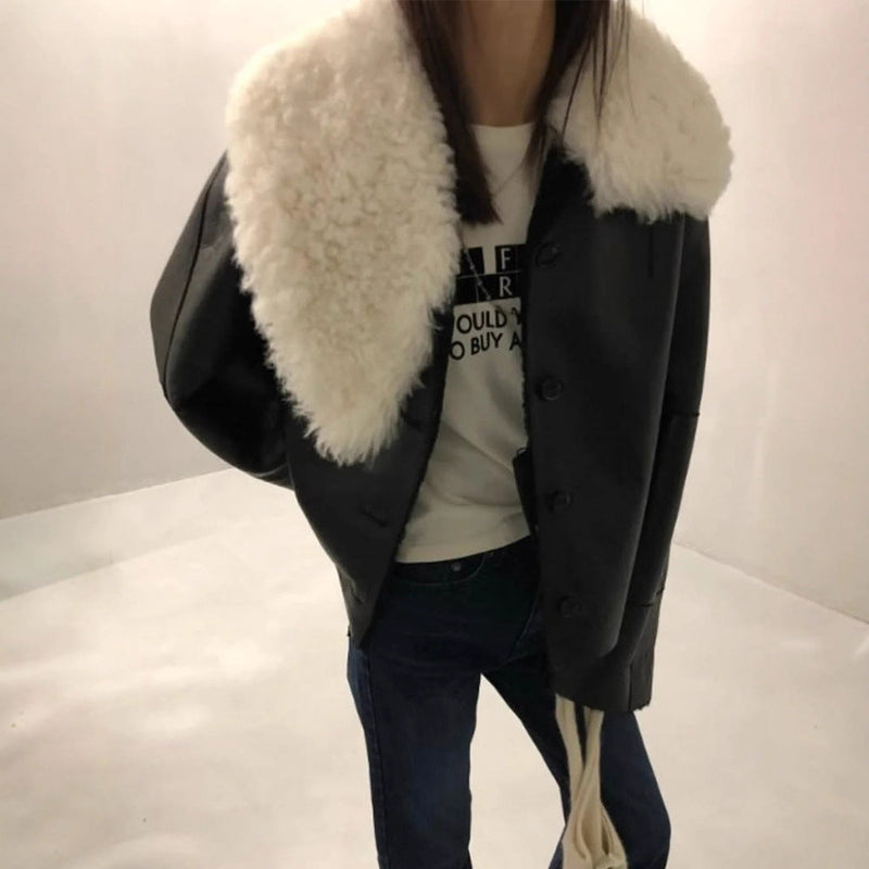 Kunstlederjacke mit Fellkragen für Damen