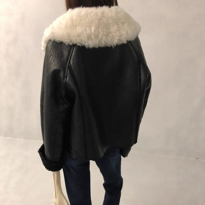 Kunstlederjacke mit Fellkragen für Damen