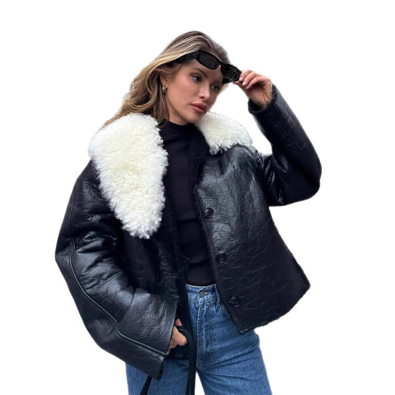 Kunstlederjacke mit Fellkragen für Damen