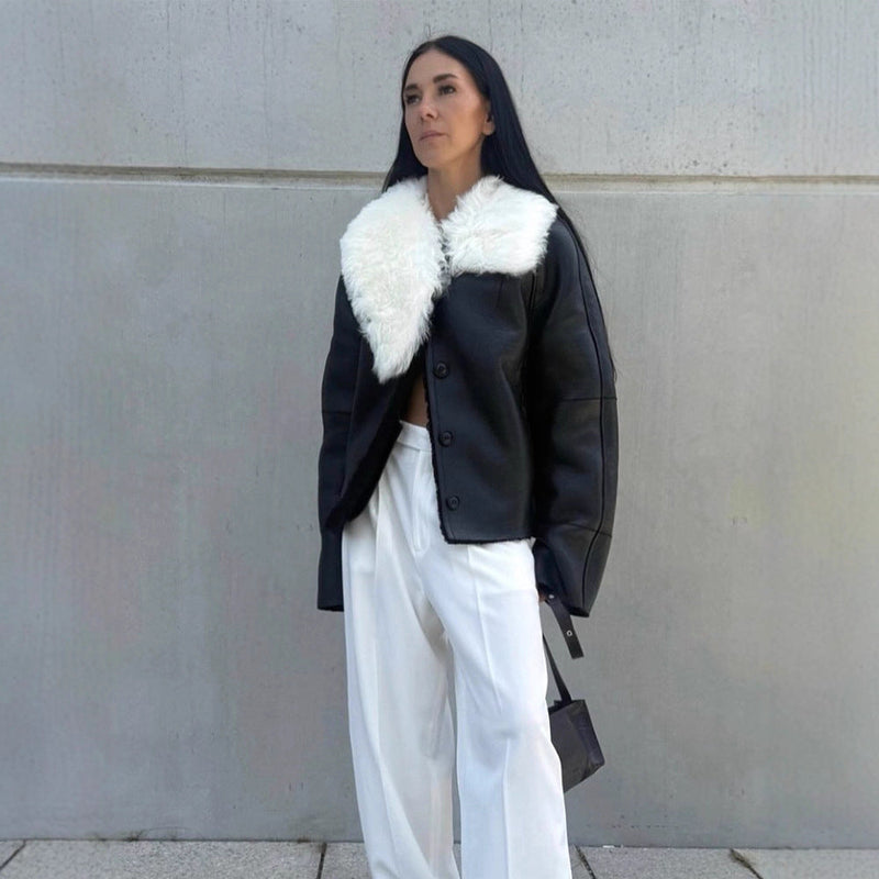 Kunstlederjacke mit Fellkragen für Damen