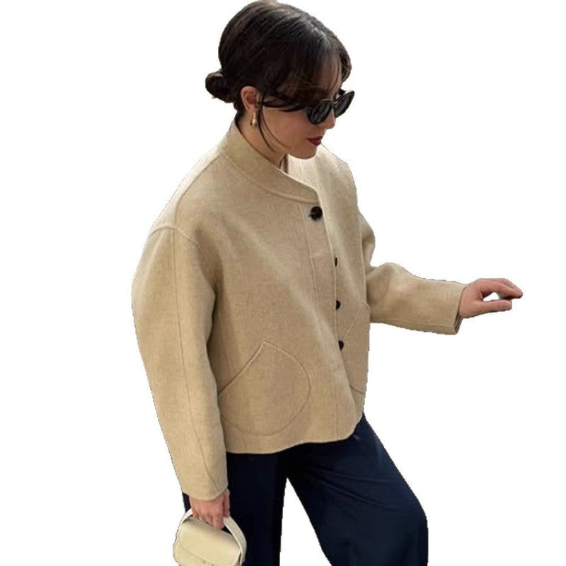 Wolljacke mit Knopfleiste und Puffärmeln für Damen