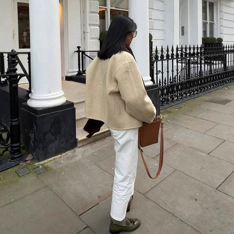 Wolljacke mit Knopfleiste und Puffärmeln für Damen