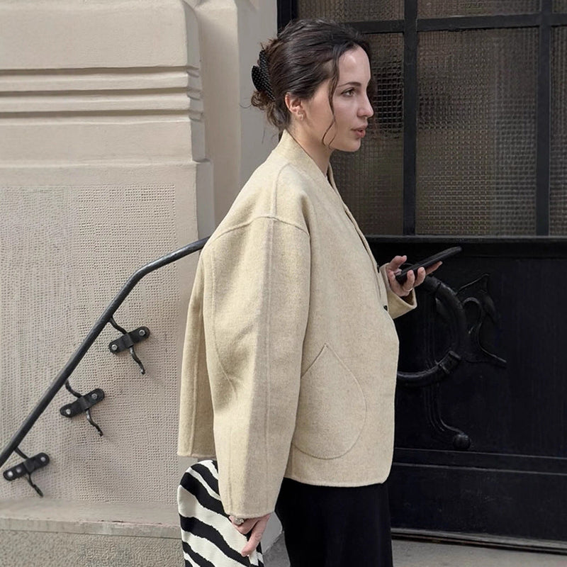 Wolljacke mit Knopfleiste und Puffärmeln für Damen